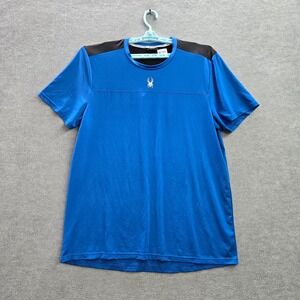 Spyder Men Activewear Shirt Large Blue Colorblock Proweb Logo Graphic Crew‎ Neck
